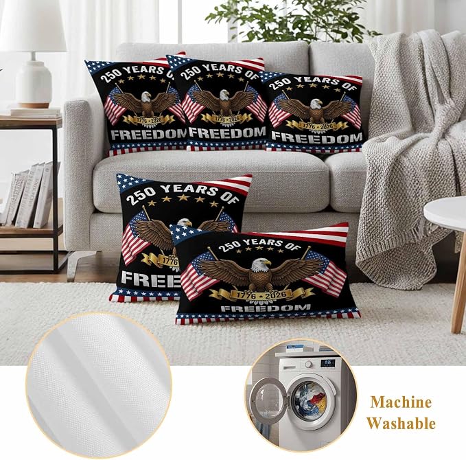 250 Years Anniversary Outdoor Waterproof Throw Pillow Covers 20x20 Set of 2, American Flag Eagle Independence Day Decor Pillowcases Cushion Pillowcase for Couch Sofa Patio Outside Pillow Protector