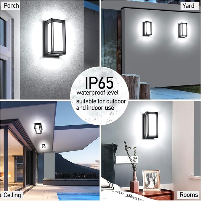 Porch Lights Outdoor Wall Sconce, 24W 2400LM 5000K Modern LED Porch & Patio Lights, Aluminum Exterior Light Fixture Matt Black IP65 Waterproof for Hallway House Backyard Garage Lighting.