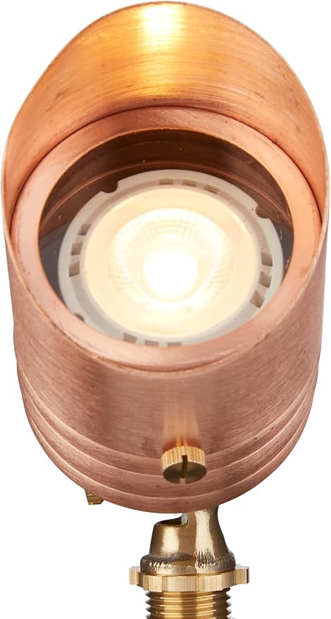 VOLT Fat Boy 12V Solid Copper Outdoor Spotlight with 5W 2700K Warm White MR16 LED Bulb (400 Lumens) for Low Voltage Landscape Lighting of Yard, Lawn, Garden, Patio, Trees & House