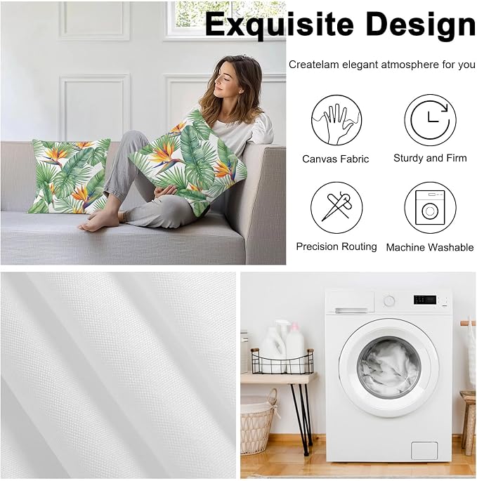 Tropical Plants Outdoor Pillow Covers 20x20 Inch Throw Pillow Covers Set of 2 Waterproof Decorative Pillow Cases Summer Palm Leaves Monstera Green Cushion Covers for Patio Furniture Garden Couch Sofa