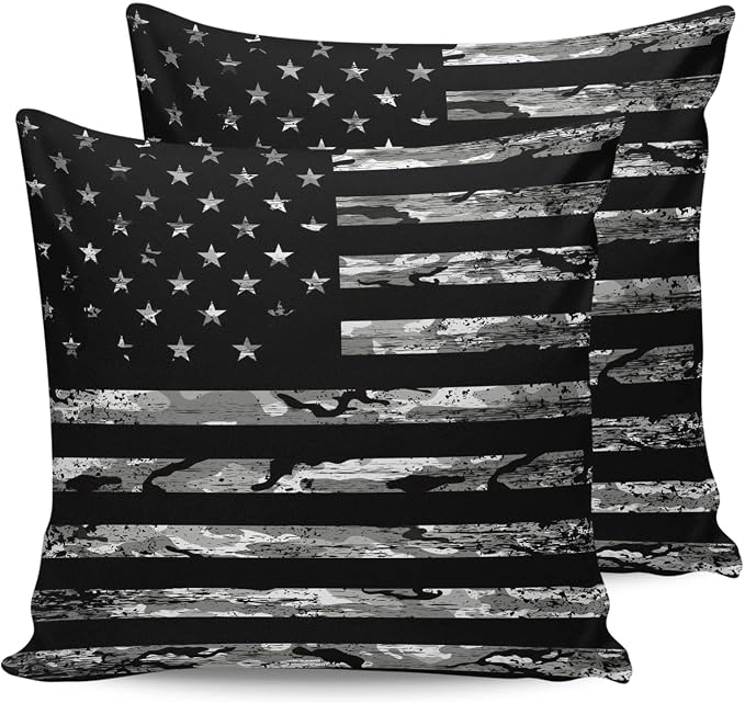 Camouflage Outdoor Throw Pillow Cover American Patriotic Flag Independence Day Waterproof Cushion Covers 2 Pack USA Star Striped Camo Pillow Cases Home Decoration for Patio Garden Couch Sofa 18x18In