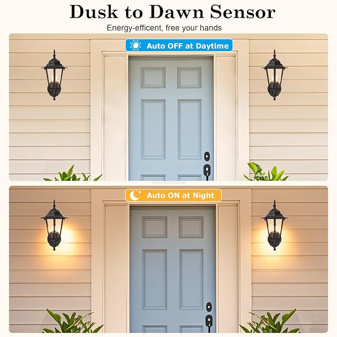 GRUENLICH Outdoor Wall Light Fixture, Rustproof Aluminum, Glass | Dusk to Dawn Exterior Porch Light Wall Sconce Lantern for House, Patio, Garage, Waterproof, E26 Socket 60W Max, Black, 1 Pack