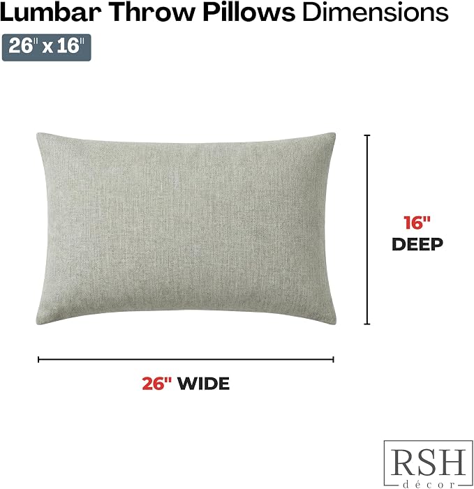 RSH DECOR: Sunbrella Jumbo Lumbar Pillows Set of 2 | 26" x 16" | Water and Fade-Resistant Fabric | Outdoor Pillow Covers with Down-Alternative Inserts | Made in USA (Spectrum Dove)