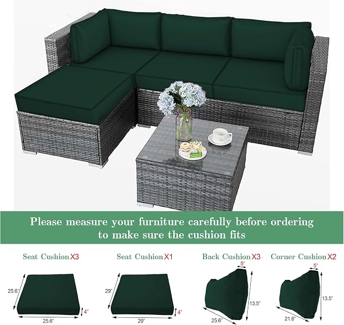 9pc Waterproof Outdoor Couch Cushions for 4 Seat Patio DarkGreen | Water-resistant, UV-resistant,9pc High-Density Foam Replacement Cushions for 4-Seat Outdoor Sectional Furniture