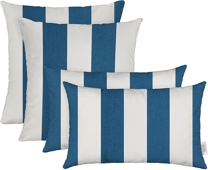 RSH DECOR: Sunbrella Lumbar & Square Pillows Set of 4 | 20" x 12" & 17" x 17" | Water and Fade-Resistant Performance Fabric | Outdoor Throw Pillows for Patio Furniture | Cabana Regatta