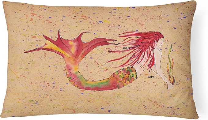 Caroline's Treasures 8339PW1216 Mermaid Canvas Fabric Decorative Pillow Machine Washable, Indoor Outdoor Decorative Pillow for Couch, Bed or Patio, 12HX16W