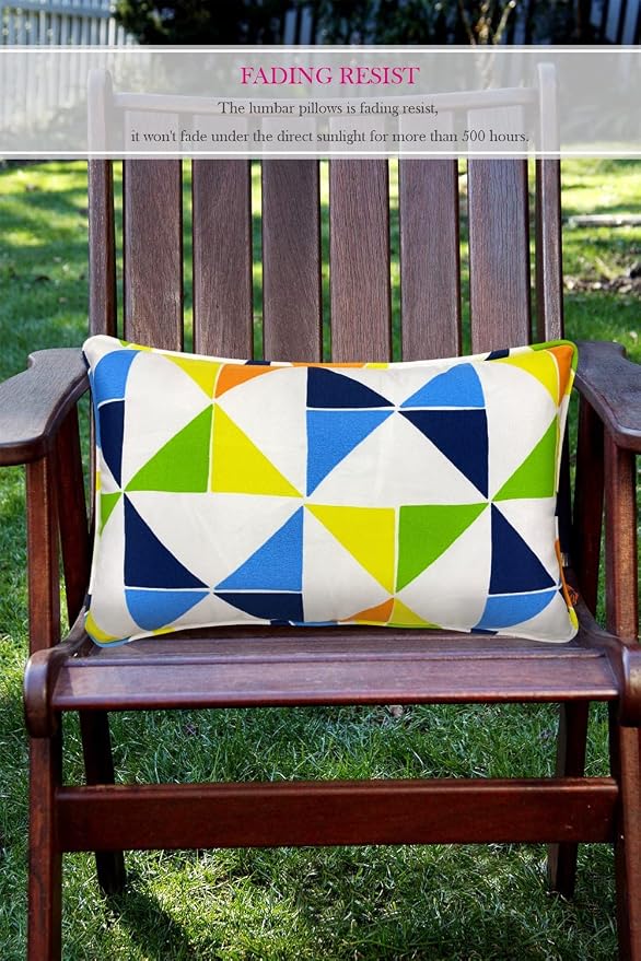 Pack of 2 Outdoor Waterproof Decorative Throw Pillows with Inserts for Patio Furniture, 20x12 Inch Fade Resistant Patio Garden Lumbar Cushions for Couch Bed Sofa, Triangular Multi