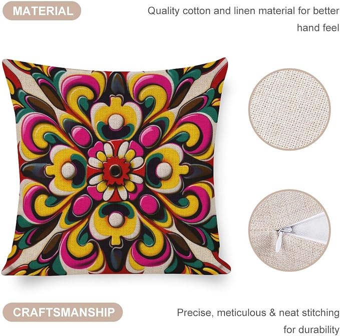 Pillow Case Protector Mexican Flowers Pillowcase 16"x16" White Watercolor Floral Decorations Pillow Covers Pillowcase for Couch Sofa Bedroom Car Living Room Patio Garden Balcony Couch Deck Chair