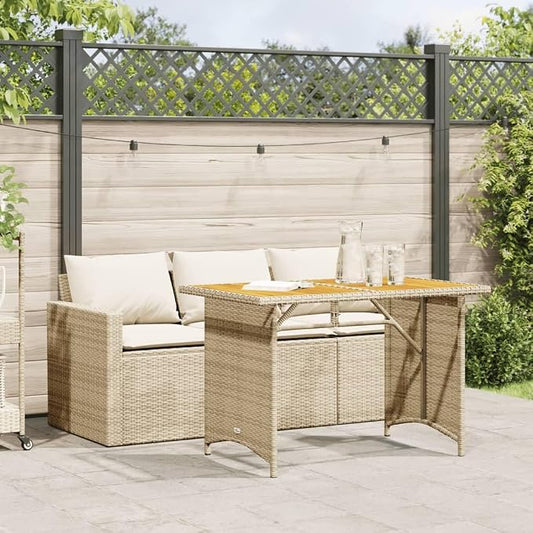 2 Piece Patio Dining Set with Cushions Beige PE Rattan Outdoor Bistro Table and Chairs Set for Garden Backyard Deck, Wooden Comfortable Seating with Removable Washable Covers, Powder Frame UV Proof