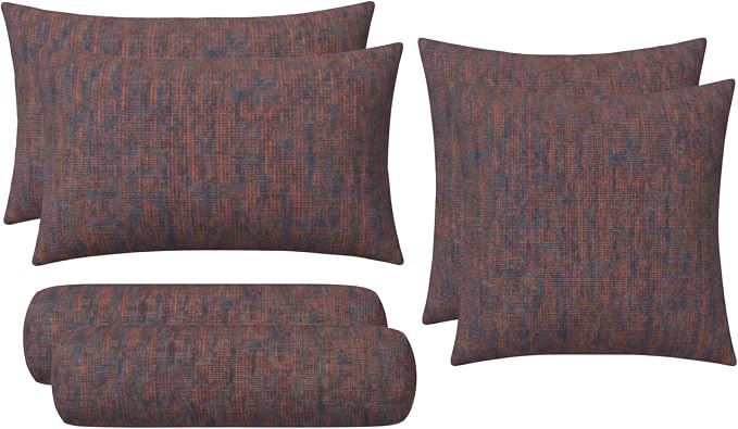 RSH DECOR: 6-Pack Pillow Set | Sunbrella Performance Fabric |Water & Fade-Resistant| 17" Square, 20"x12" Lumbar, 20"x6" Neck Roll | Outdoor Pillows for Patio | Made in USA (Platform Horizon)