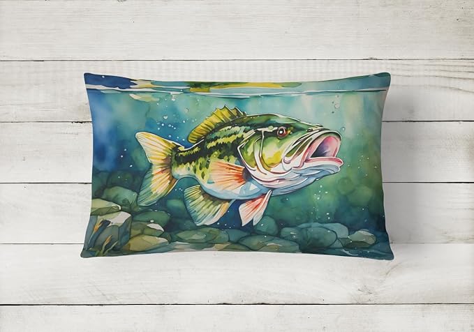 Caroline's Treasures DAC2804PW1216 Largemouth Bass Throw Pillow Machine Washable, Indoor Outdoor Decorative Pillow for Couch, Bed or Patio, 12HX16W