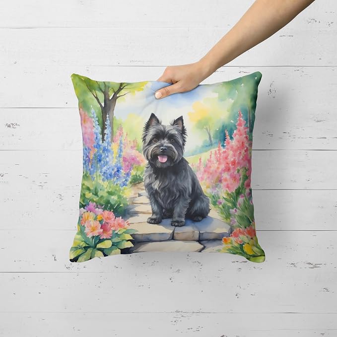 Caroline's Treasures Cairn Terrier Spring Path Throw Pillow Machine Washable, Indoor Outdoor Decorative Pillow for Couch, Bed or Patio, 18Hx18W
