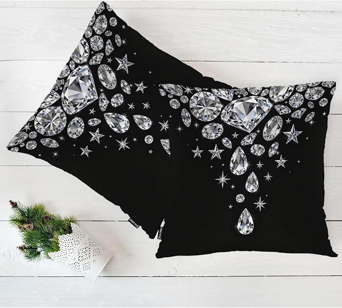 Swono Gems Print Square Pillow Covers Cushion Covers, Diamond Print 18 X 18 Inch Set of 2 Throw Pillow Cover Couch Pillowcases Home Decorative for Couch Sofa Car Bedroom, No Insert