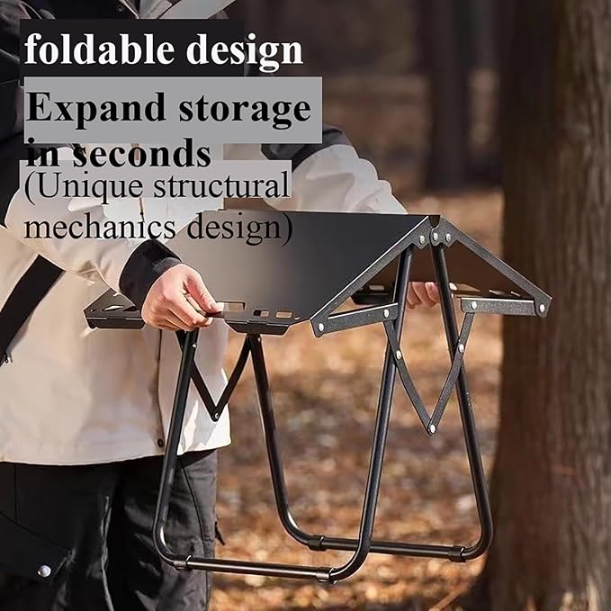 Outdoor Multifunctional Folding Grill Table, Portable Foldable Tactical Combinable Table and Chair, Camping Lamp Stand for Household, Camping, Fishing, BBQ, Picnic