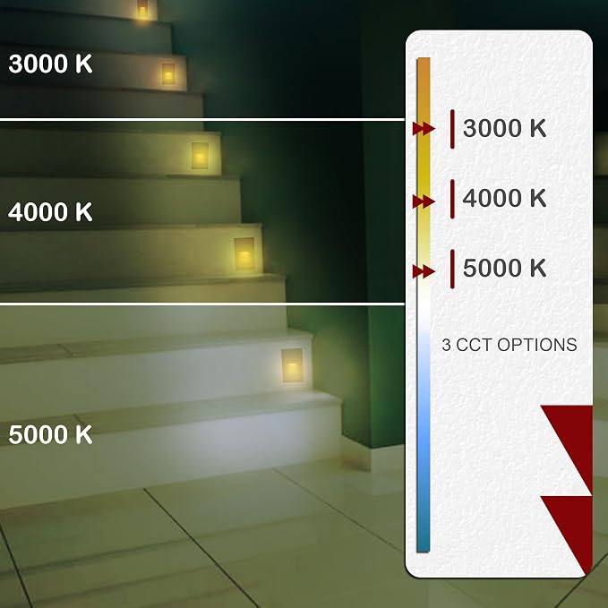 Ciata LED Stair Lights - 3 CCT Options (3000K/4000K/5000K) | 3 Watt Step Lights for Indoor and Outdoor Stairs | Ideal for Home Theater and Outdoor Stairway Lighting | Black Finish, Vertical - 3 Pack