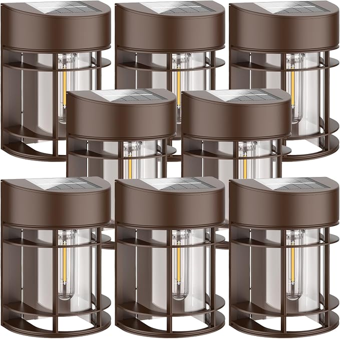 Solar Lights Outdoor, 12 Pack Solar Fence Lights, Waterproof Led Outdoor Solar Lights for Yard Patio Step Deck Stairs Garden Decor, Brown