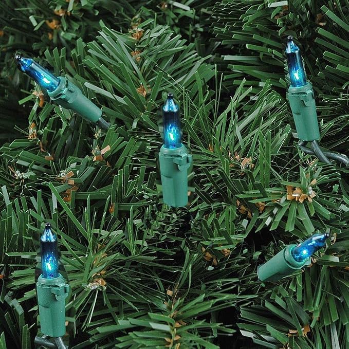 Novelty Lights 50 Feet 100 Bulbs Teal Incandescent Mini Lights, Green Wire