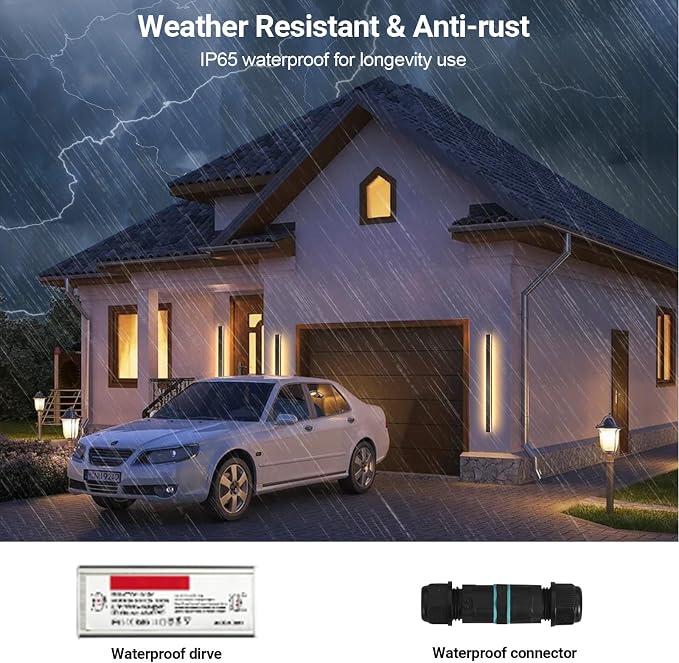24 Inch Outdoor Wall Sconce,Outdoor Modern Long Led Wall Light,Waterproof Ip65 Black Strip Linear Wall Lights,19W 3000K Rectangular Lighting Fixture Lamps Acrylic Anti Rust