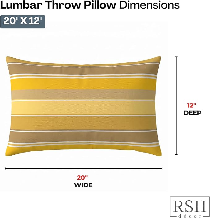 RSH DECOR: Sunbrella Lumbar Throw Pillows Set of 2 | 20" x 12" | Water and Fade-Resistant Performance Fabric | Outdoor Pillow Covers with Down-Alternative Inserts | Made in USA (Martinez Pineapple)