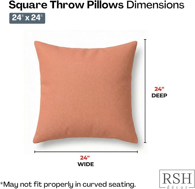 RSH DECOR: Sunbrella Square Throw Pillows Set of 2 | 24" x 24" | Water and Fade-Resistant Performance Fabric | Outdoor Pillow Covers with Down-Alternative Inserts | Made in USA (Cast Petal Pink)