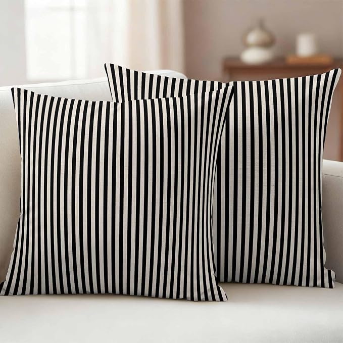 Black Beige Stripe Outdoor Pillow Covers Set of 2 Vintage Abstract Classic Minimalist Vertical Striped Waterproof Throw Pillow Cover Decorative Cushion Cases for Patio Porch Garden 18X18 Inch