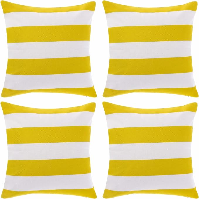 tiggell 4 Pack Waterproof Pillow Covers Outdoor Throw Pillowcases Decorative Garden Cushion Case for Home Garden Patio Couch Balcony Striped (18 * 18 inch, Yellow & White)