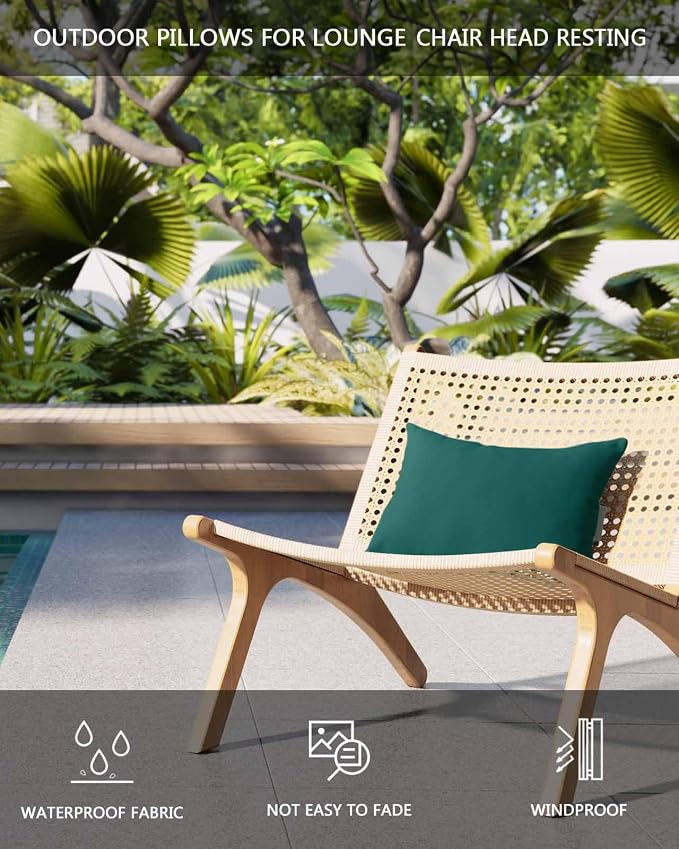 DecorLovee Dark Green Outdoor Recliner Pillows for Head, Modern Pure Green Waterproof Chair Pillow with Elastic Stripe, Farmhouse Chaise Lounge Headrest Pillow for Patio/Beach/Pool 1Pack, 11"x16"