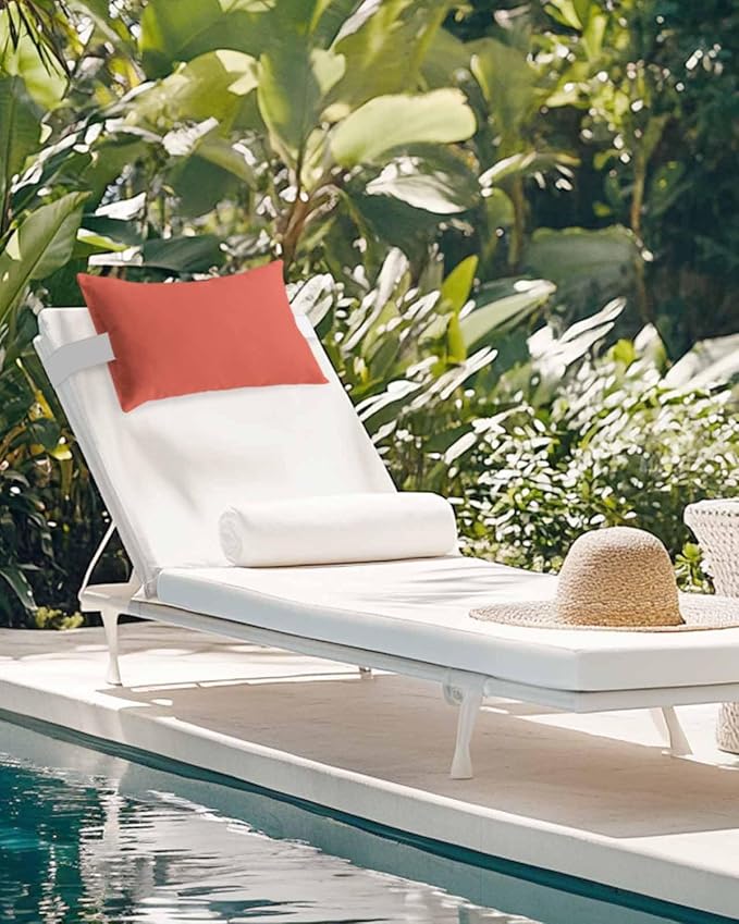 Outdoor Pillow for Lounge Chair with Strap & Insert Coral Red Recliner Head Pillow Gradient Gradual Color Waterproof Headrest Patio Lumbar Pillows for Beach Pool Office Chaise Chair 12x20 Inch