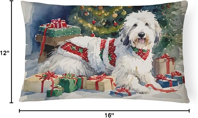 Caroline's Treasures DAC2717PW1216 Old English Sheepdog Cozy Christmas Throw Pillow Machine Washable, Indoor Outdoor Decorative Pillow for Couch, Bed or Patio, 12HX16W