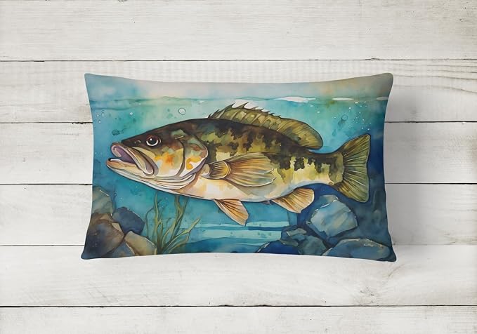 Caroline's Treasures DAC2827PW1216 Smallmouth Bass Throw Pillow Machine Washable, Indoor Outdoor Decorative Pillow for Couch, Bed or Patio, 12HX16W