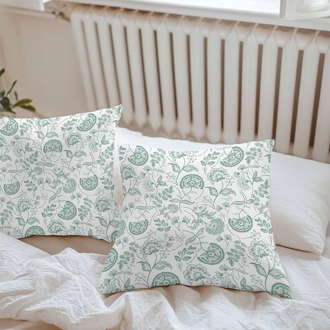 Summer Turquoise Flower Outdoor Pillow Covers 16x16in Pack of 2 Waterproof Pillowcase Retro Farmhouse Pastoral Botanical Decorative Throw Cushion Case for Patio Couch Sofa