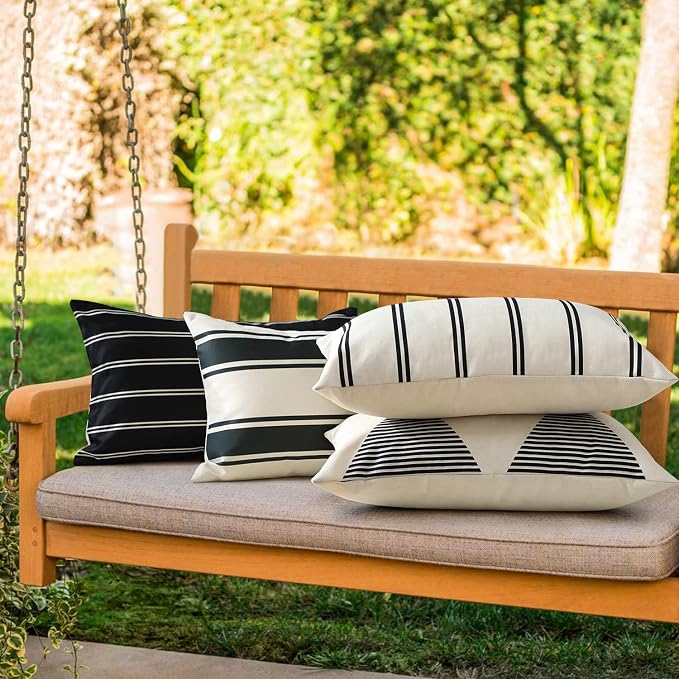 OTOSTAR Outdoor Decorative Pillow Covers Waterproof Garden Throw Pillow Covers 12x20 Inch Cushion Case Geometry Throw Pillowcases Pillows Shell for Patio Furniture Couch Tent Balcony Pack of 4 (Black)