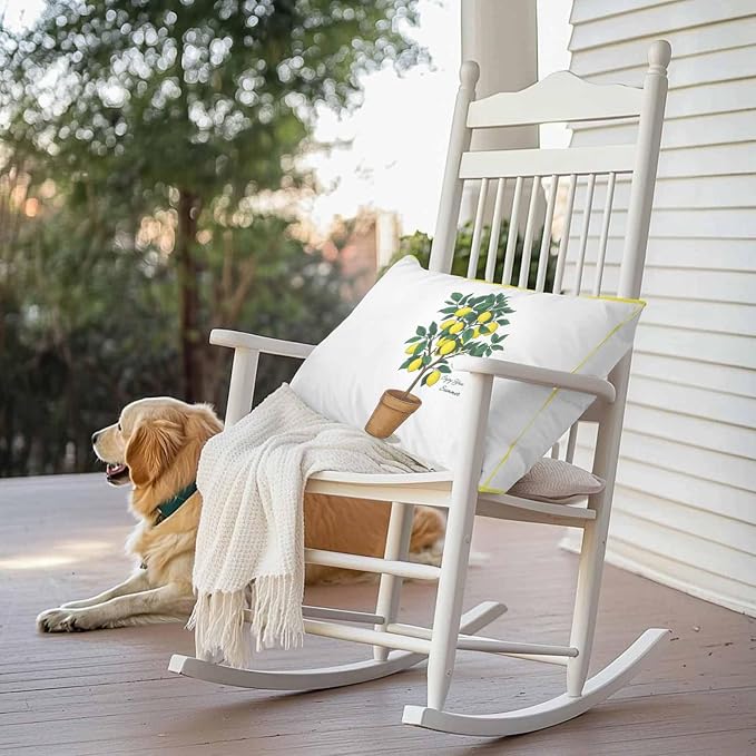 Summer Yellow Lemons Outdoor Waterproof Pillow Covers Set of 2, Green Leaf Botanical Garden Frame Pillowcase Decorative Throw Cushion Cases for Patio Garden Couch 20 x 12 Inches