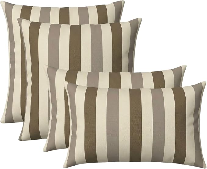RSH DECOR: Sunbrella Lumbar & Square Pillows Set of 4 | 20" x 12" & 20" x 20" | Water and Fade-Resistant Fabric | Outdoor Throw Pillows for Patio Furniture | Made in USA (Portico Sparrow)