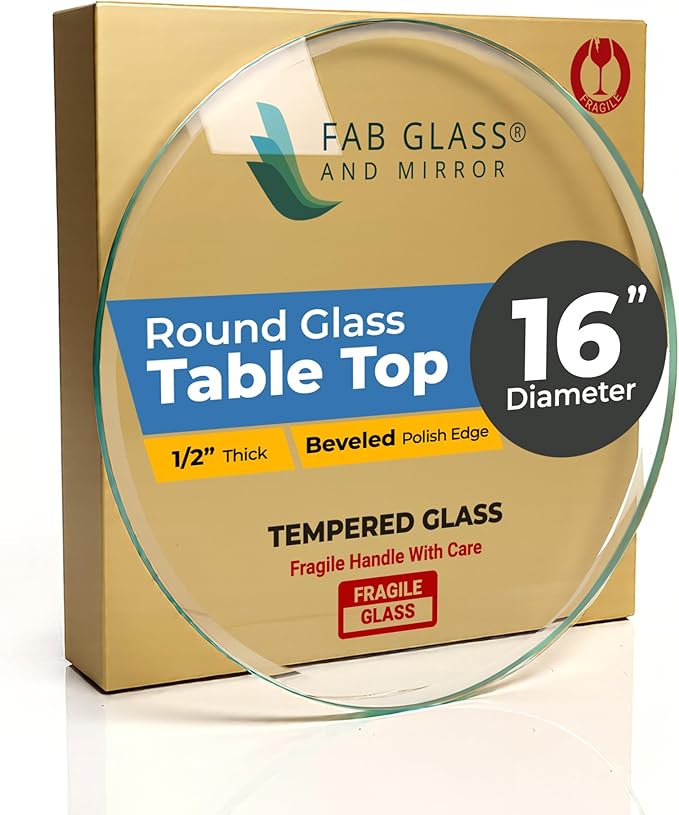 16 Inch Round Tempered Beveled Polished Edge Glass Table Top -1/2” Thick Round Glass Table Top–Heavy Duty, Dining, Coffee, and Office Tables by Fab Glass and Mirror