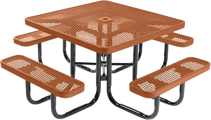 COATEDOUTDOORFURNITURE Heavy-Duty Portable Outdoor Picnic Table with Umbrella Hole, Expanded Metal Commercial-Grade Patio Dining Furniture Made in America (46" Square Top, Textured Copper)