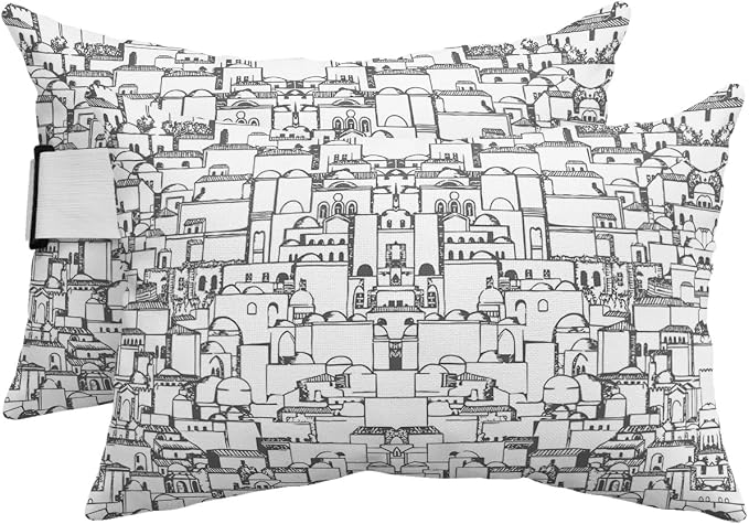 Outdoor Pillows Covers with Inserts Retro Black Gray Castle Lineart Silhouette Waterproof Recliner Pillow with Adjustable Strap Throw Pillows for Patio Furniture Pool Lounge Chair, 11x16 inch, 2PCS