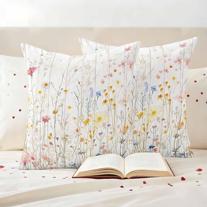 Vintage Flowers Waterproof Outdoor Pillow Covers 16''x16'' Set of 2, Botanical Patio Furniture Spring Cushion Covers for Chairs, Decorative Watercolor Wildflowers Pillow Cases for Garden/Pool/Beach
