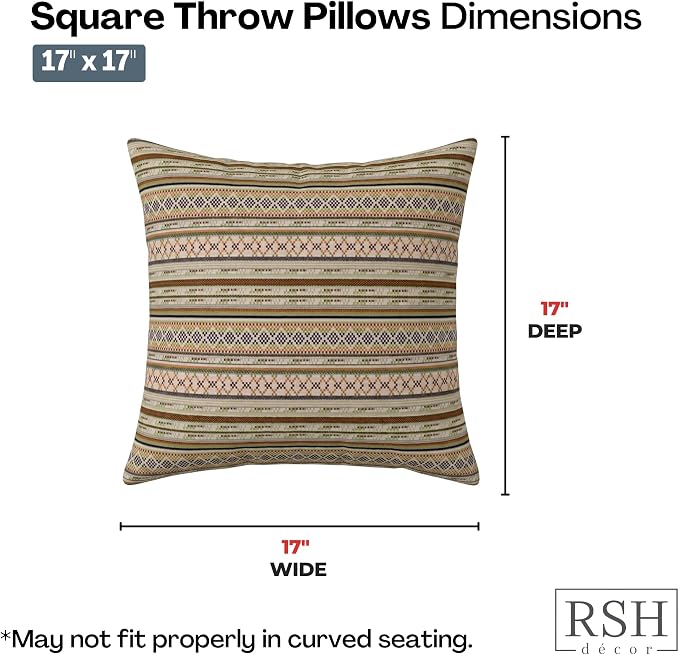 RSH DECOR: Sunbrella Square Throw Pillows Set of 4 | 17" x 17" | Water and Fade-Resistant Performance Fabric | Outdoor Pillow Covers with Down-Alternative Inserts | Made in USA (Chimayo Dew)