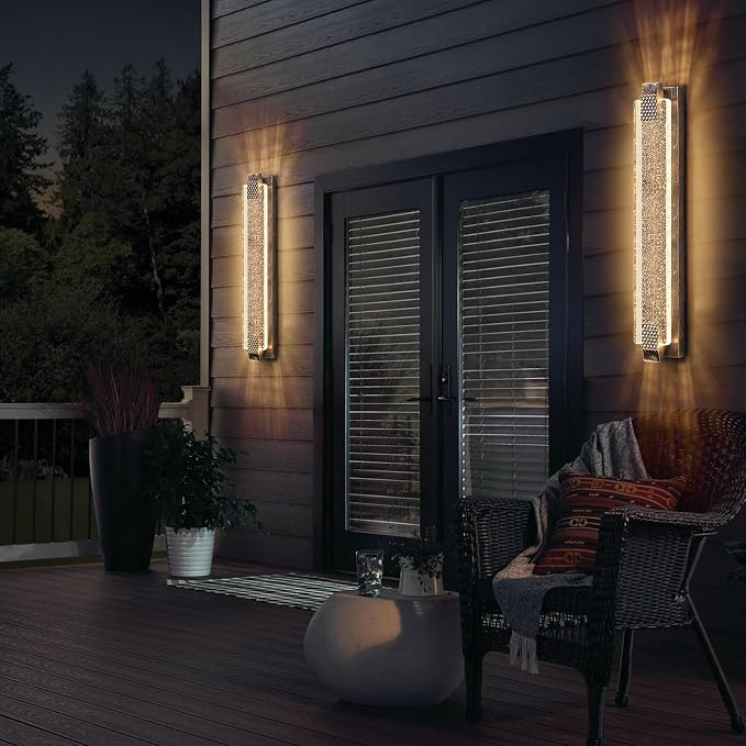 camuucci Dusk to Dawn Outdoor Wall Light,Sparkling Glow Porch Sconce | IP65 Waterproof Exterior LED Wall Light,Bubble Acrylic Design,31.1-Inch Front Door Light for Porch Patio,Bronze