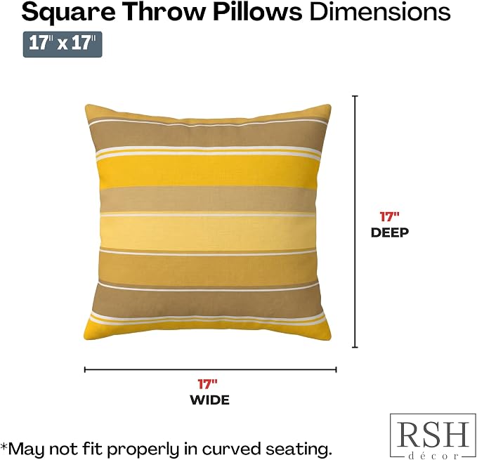 RSH DECOR: Sunbrella Square Throw Pillows Set of 2 | 17" x 17" | Water and Fade-Resistant Performance Fabric | Outdoor Pillow Covers with Down-Alternative Inserts | Made in USA (Martinez Pineapple)