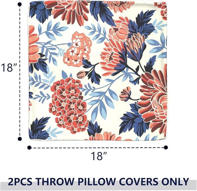 Outdoor Throw Pillow Covers 18x18 Inch, Decorative Pillow Covers for Patio Furniture, Red Chrysanthemum Modern Cushion Cases for Garden Couch Home Sofa, Pack of 2