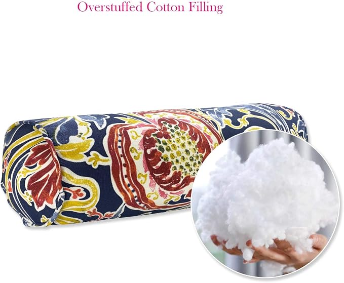 Outdoor Waterproof Decorative Bolster Pillows with Inserts for Patio Furniture, 20x6 Inch Fade Resistant Patio Garden Neck Roll Cushions for Couch Bed Sofa, Jacobean Navy