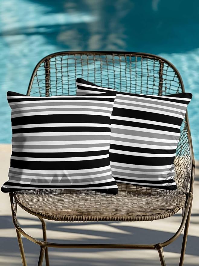Outdoor Waterproof Throw Pillows Classic Gray Black Striped Patio Pillows Pack of 2,Decorative Pillow Covers with Insert,Pillow Cushion Case for Garden Couch Sofa Minimalist Lines