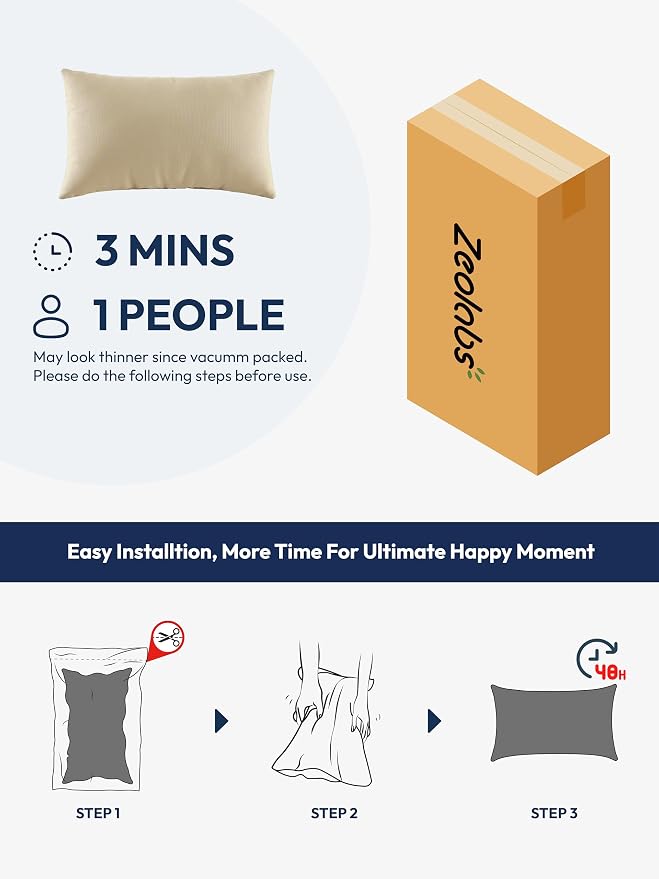 Indoor Outdoor Lumbar Pillows,Waterproof Outdoor Pillows Set of 4 for Patio Furniture,12×20 Inch, Beige