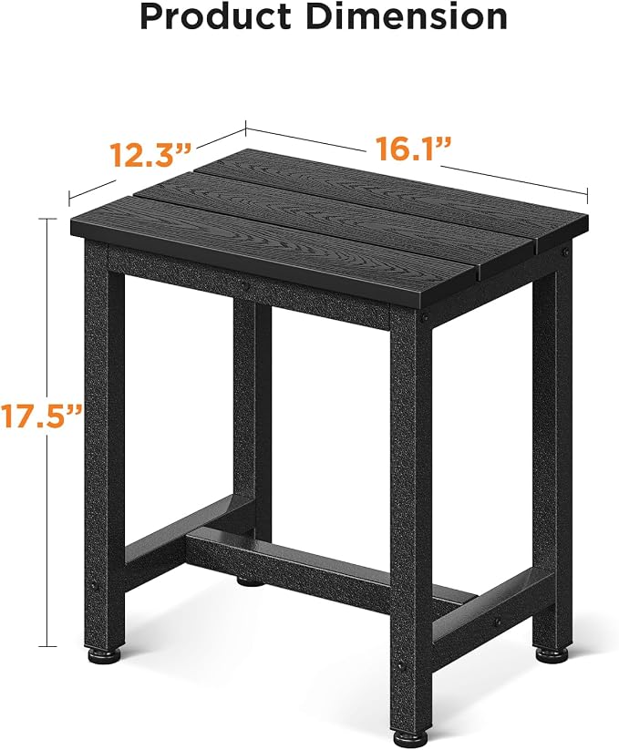 ODK Outdoor Side Tables Set of 2, Adirondack Patio End Table with Weather-Resistant Waterproof Top for Hot Tub Garden, Balcony, Poolside, 2PCS, Black