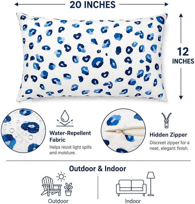 Outdoor Patio Lumbar Pillows, Pack of 2, 12"x20" | Fade Resistant Outdoor Waterproof Lumbar Pillow with Inners Decorative Garden Lumbar Cushions for Home Patio Terrace Sofa