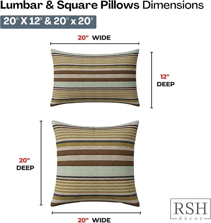RSH DECOR: Lumbar & Square Pillows Set of 4 | 20" x 12" & 20" x 20" | Water and Fade-Resistant Performance Fabric | Outdoor Throw Pillows for Patio Furniture | Made in USA (Extend Seaglass)