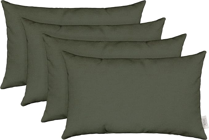 RSH DECOR Sunbrella 20" x 12" Lumbar Throw Pillows Set of 4 | Water and Fade-Resistant Performance Fabric | Outdoor Pillow Covers with Down-Alternative Inserts | Made in USA (Cast Ivy Green)