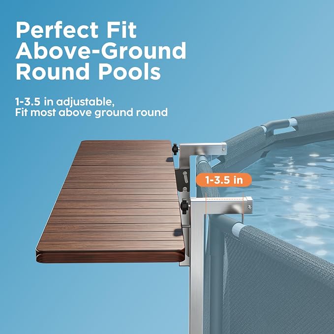 Utheer Folding Pool Bar Table for Above Ground Pools, Drinks Within Reach | Fits 1-3.5 in pool rails; 47.2 in tabletop supports 110 lb; keeps drinks and snacks within reach